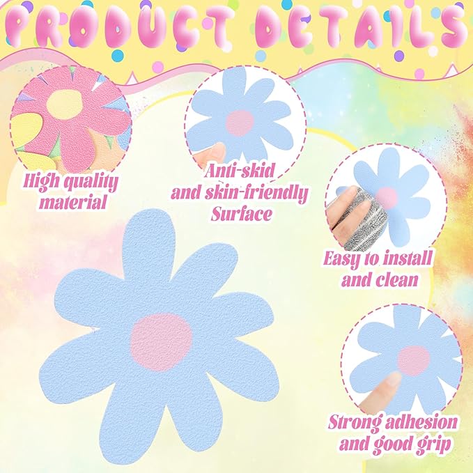 24 Pcs Non Slip Macaron Colors Flowers Bathtub Sticker Daisy Skidproof Shower Sticker Anti Slip Shower Decals Bathe Treads Adhesive Appliques Scraper Bright Adhesive Decal for Bathroom Decor