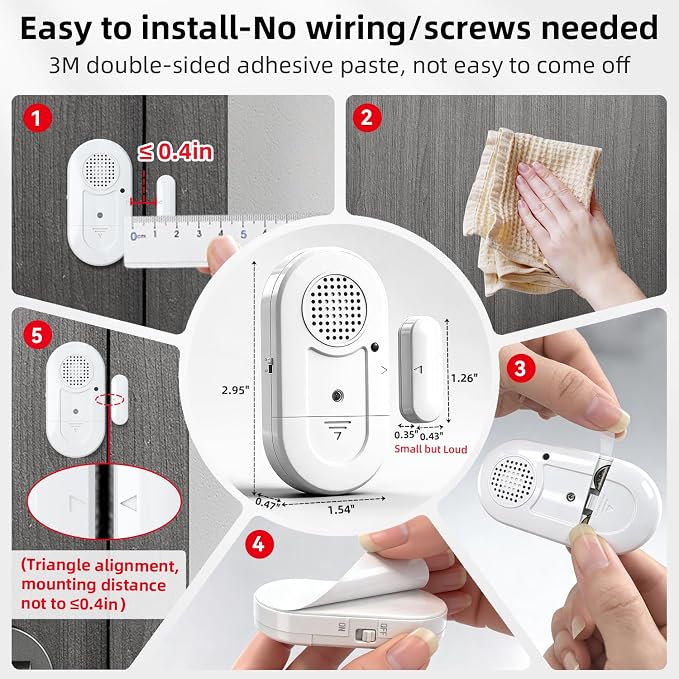 Sanjie Door Alarms When Opened,Door Window Alarm Sensors for Kids Safety/Home Security/Pool/Garage/Dementia/Toddler/Travel Security,Easy to Install,Volume Control/Loud Alert,Long Battery Life,8 Pack