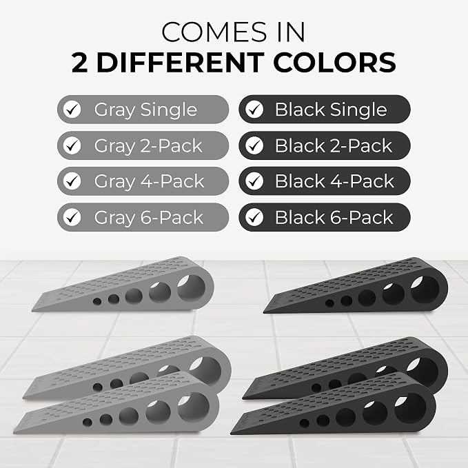 Door Stoppers for Bottom of Door Premium Floor Rubber Door Stop Wedge Made in USA Heavy Duty Honeycomb Design for Carpet, Tile, Ideal for Home, School, Commercial,Black 3 Pack