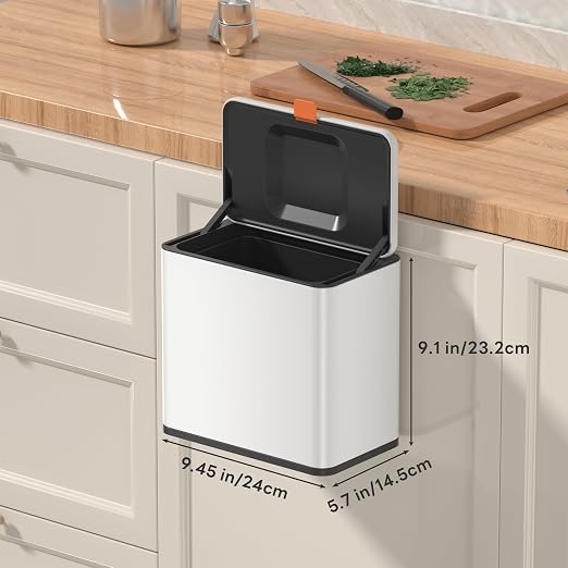 Mbillion 1.05 Gal White Hanging Stainless Steel Compost Bin | 4L trash can with lid, cabinet & under sink door mount design, for kitchen, RV and bathroom food waste storage