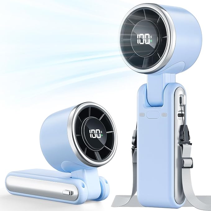 Portable Handheld Turbo Fan - 5 Gear High Speed 4000mAh Rechargeable Mini Personal Hand Fan Blow Cold Air, Battery Operated Travel Essentials, Gifts for Women, Men (Dew Drop Blue)