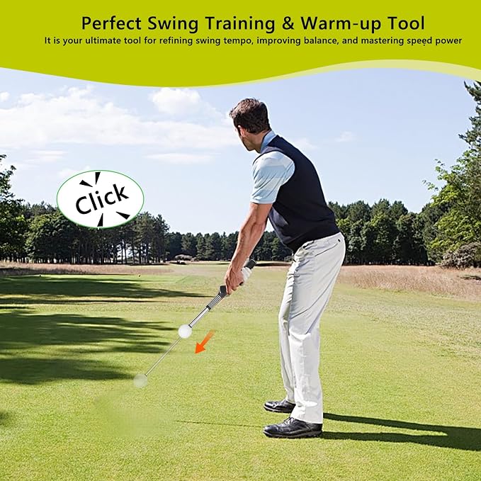 Retractable Golf Swing Aid for Golf Speed Training, Rhythm Click Golf Swing Trainer for Indoor Golf Practice & Outdoor Warm Up, Golf Grip Trainer for Improving Hitting Strength & Tempo | Retractable Golf Swing Aid