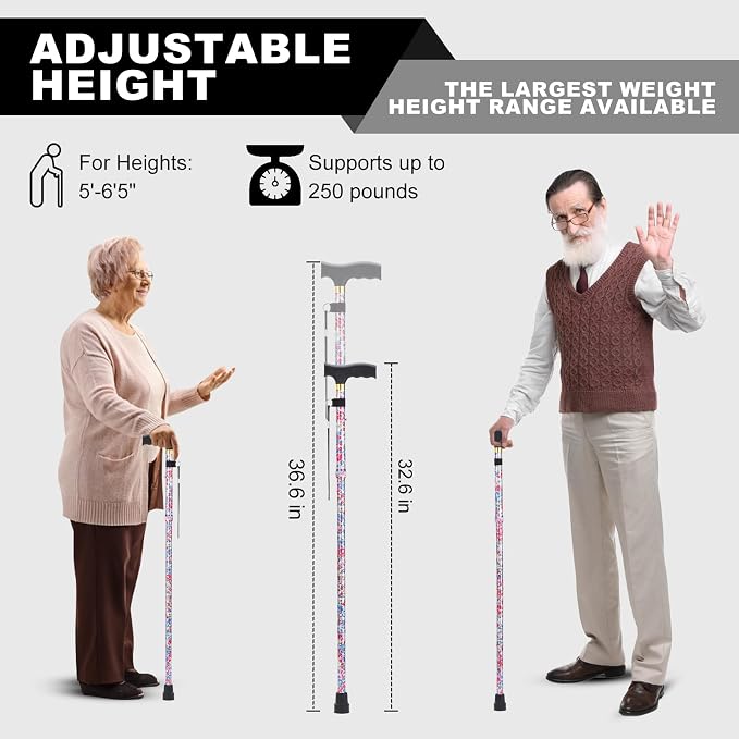 PARLORA Walking Cane for Women and Men, Collapsible, Lightweight, Sleek, Foldable Folding Cane | Walking Sticks for Seniors & Adults with Comfortable T-Handle