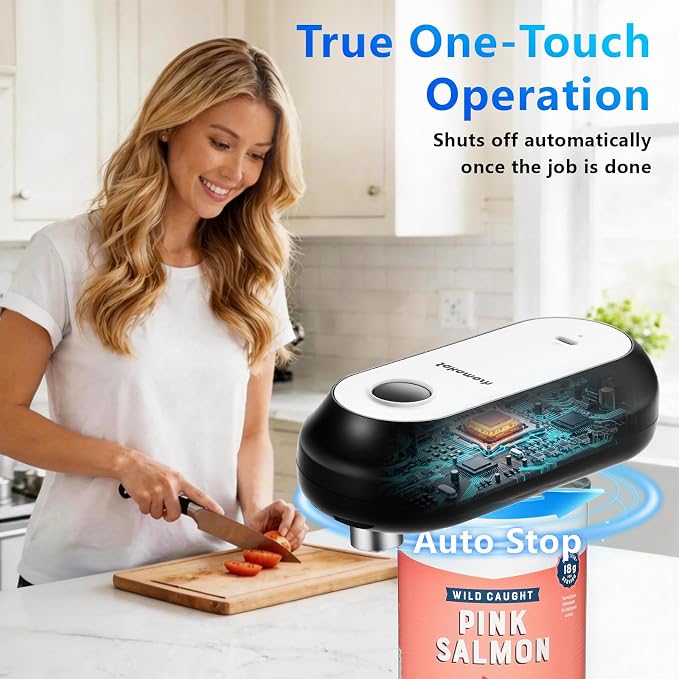 SAKAMOSH One-Touch Auto Stop Electric Can Opener | Smooth Safe Edges, Cordless Rechargeable, One-touch Auto Stop, Compatible with Most Can Sizes, Great for Seniors, Arthritis