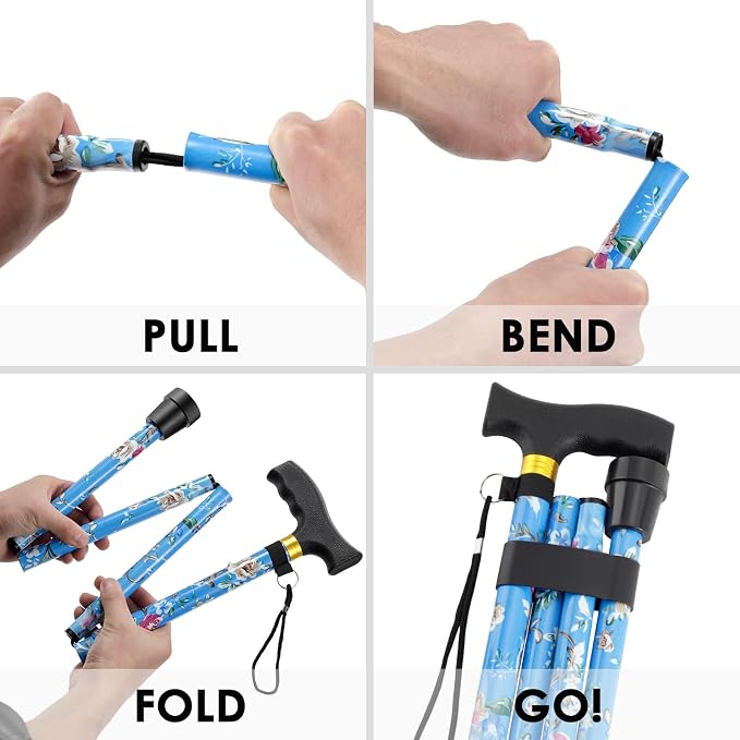 Walking Cane PANZHENG Cane for Man/Woman | Mobility & Daily Living Aids | 5-Level Height Adjustable Walking Stick | Comfortable Plastic T-Handle Portable Walking Stick Folding Cane