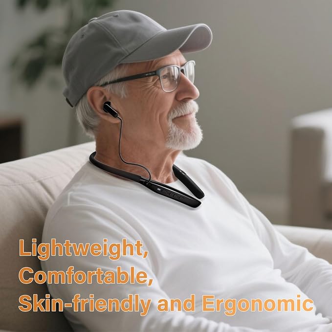 OTC Hearing Aids for Seniors, 55dB Gain Hearing Aids with Bluetooth Rechargeable 30H Battery Life, AI Smart Noise Cancellation, Neckband Earphone Design Lightweight & Comfortable Wear
