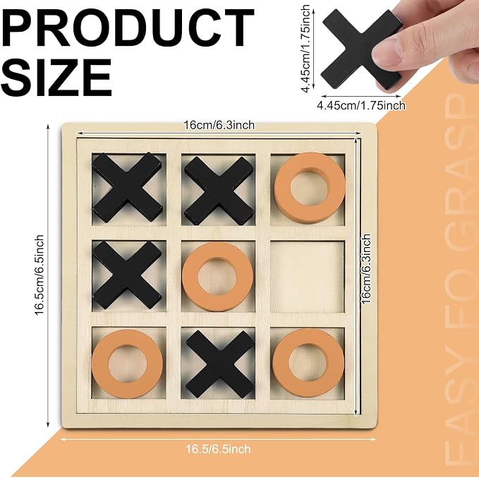 Seenelling Jumbo Wooden Tic Tac Toe Game Dementia Activities for Alzheimers Seniors with Matching and Puzzle Templates XO Chess Board Game for Elderly Engaging Table Decor (Black, Orange)