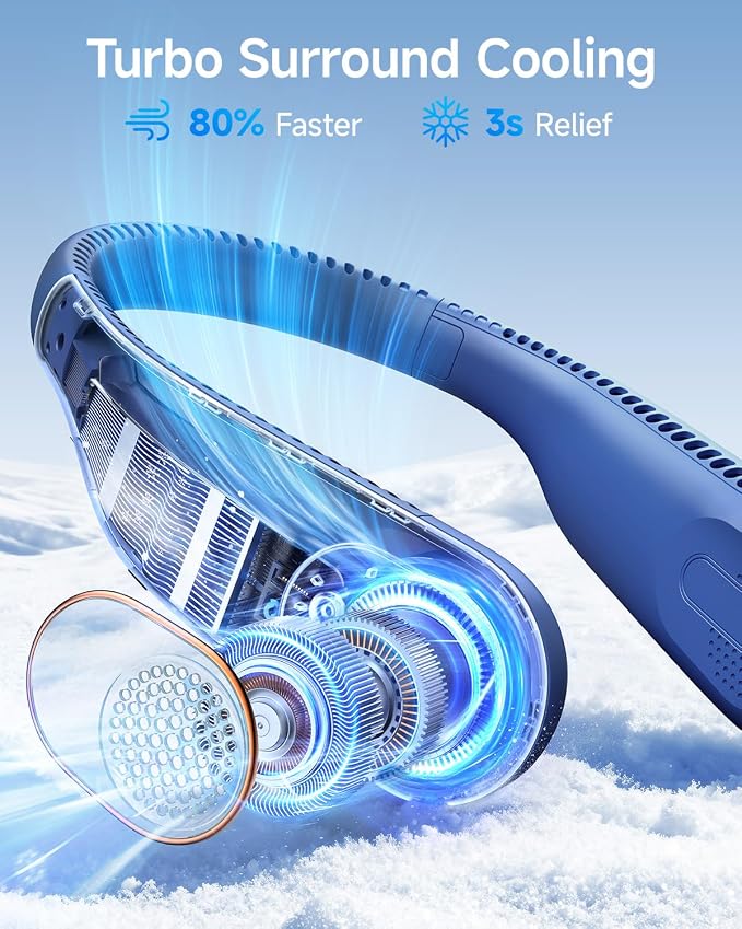 SWEETFULL Portable Neck Fan: 5200mAh Bladeless Personal Fan | 4 Speeds, 20H Max Runtime, No Hair Twist Quiet Wearable Fan for Travel | Birthday Gifts for Men Women Mom Dad