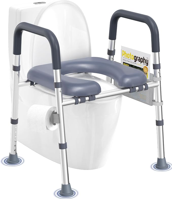 HOMLAND Toilet Seat Risers for Seniors, Raised Toilet Seat with Handles | Elevated Toilet Seat with Padded Seat, Adjustable Heigth & Width, suitable for Elderly, Handicap, Fit Most Toilet, Blue