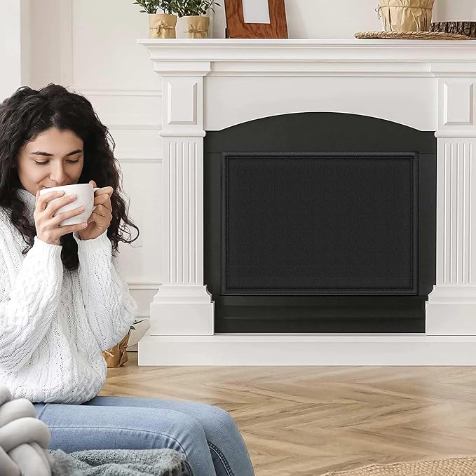CADARA Fireplace Blocker Blanket Stops Heat Loss, Magnetic Fireplace Draft Stopper, Indoor Fire Place Draft Cover with Hook and Loop Tapes, Cold Air Blocker Save Energy, Black 36" W x 34" H