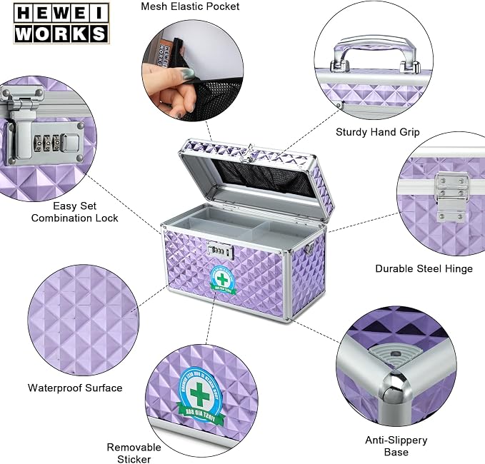 Storage Lock Box with Combination Lock, Lockable Medicine Storage Box, Empty First Aid Box, Security Lock Box, Multipurpose Locking Box for Home and Outdoor Use (Purple, Large)