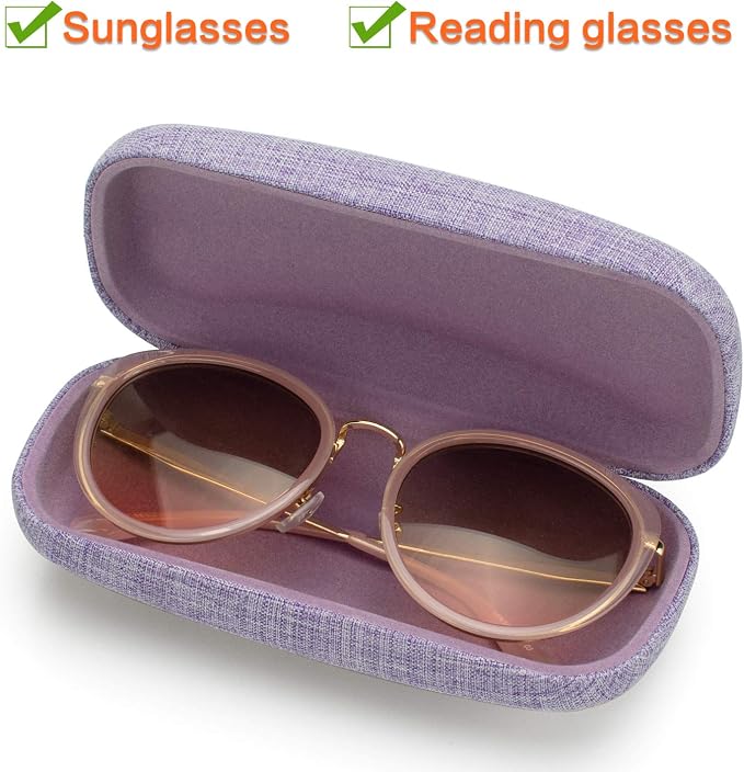 Vemiss Hard Shell Sunglasses Case, Large Linen Fabric Protective Glasses Case for Men Women