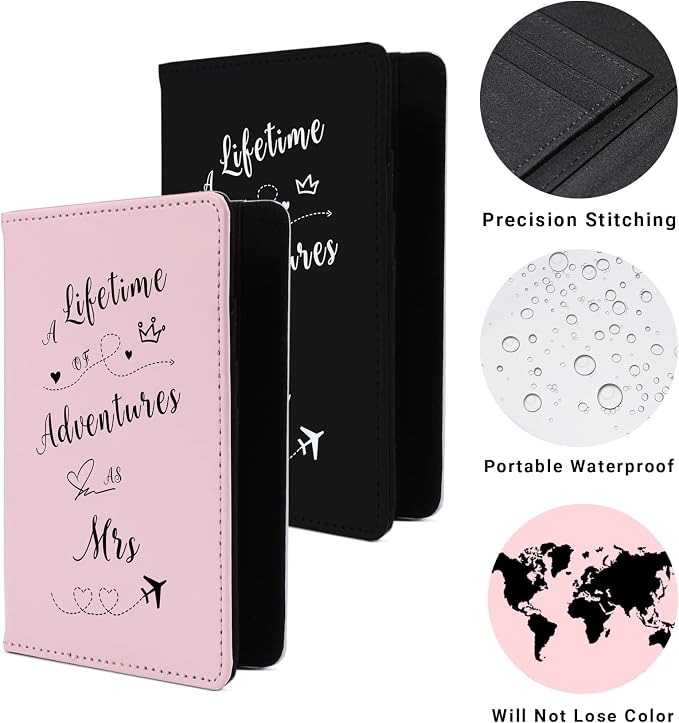 Passport Book Holder Passport Wallet for Mr and Mrs Passport Holder for Women Passport Cover Passport Case for Couples Traveling Passport Book Holder Passport Protector Bridal Shower Gifts 2PCS