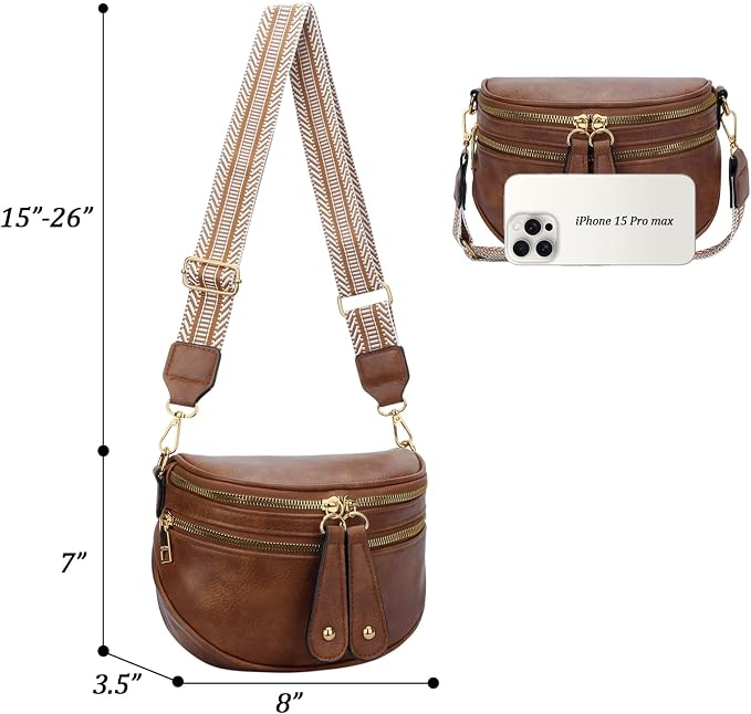 KKXIU Crossbody Bags for Women Vegan Leather Travel Bum Bag | Trendy Fanny Waist Pack | Shoulder Purse with Adjustable Strap