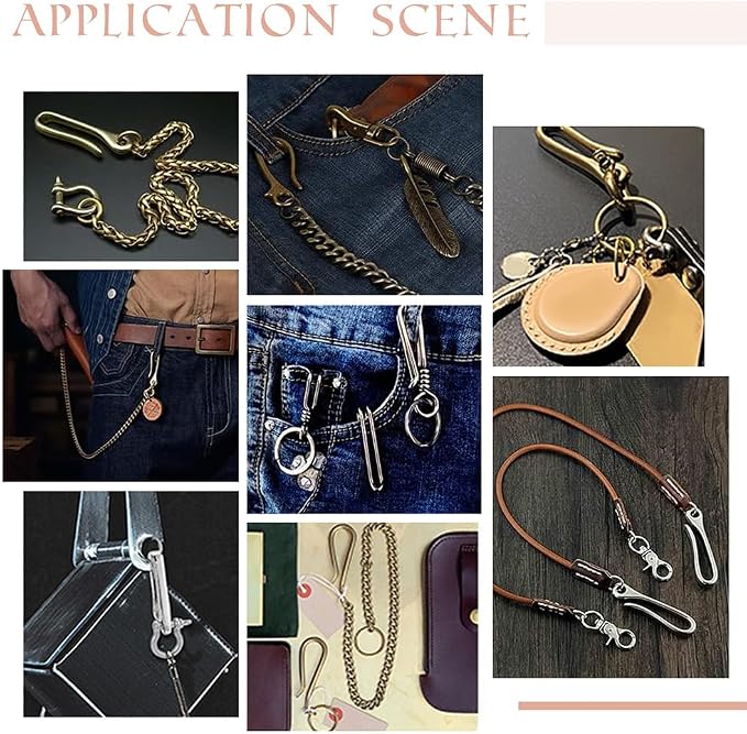 PH PandaHall Keychain, 2Pcs Rose Gold Fish Hook, Brass Material, U Shape Key Ring with Belt Clip, Heavy Duty Car Keychain for Men Women Wallet Chain Purse Accessory