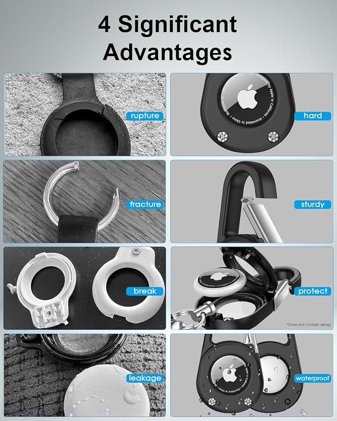 SCALLOP for AirTag (1st & 2nd Gen) Keychain with Carabiner,Thick Hard PC Air Tag Holder,IPX8 Waterproof,Secure Lock
