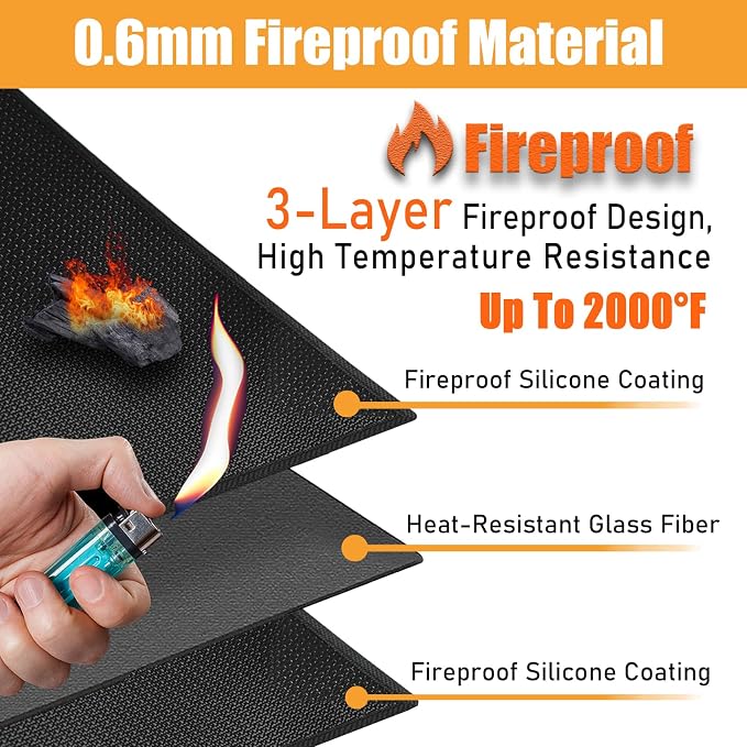 Heat Resistant Mats for Countertop fits Tabletop Grill, 36x30x0.04in, Black | 1022℉ Fireproof grill mat for countertop/table protection, fits gas/charcoal grills, pizza ovens, fits Blackstone & Ninja
