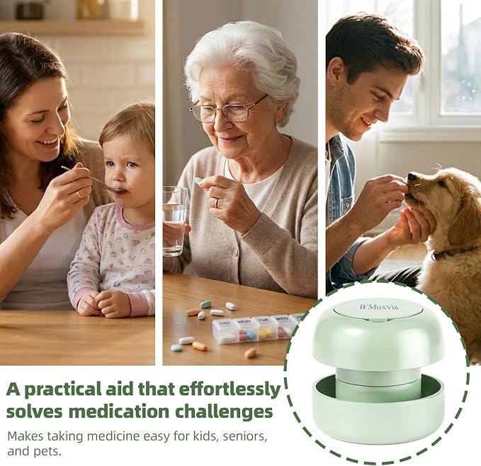 Mini Pill Cutter Splitter with Grinding Function, 2-in-1 Portable Pill Grinder for Travel & Pet, Precise Cutting for Pills Vitamins