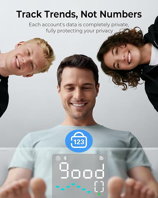 Ovutek Smart Body Fat Scale with 14 Body Composition Metrics Including BMI, Muscle Mass, Weight Bathroom Scale with Color-Changing, Fitness App - Flash White