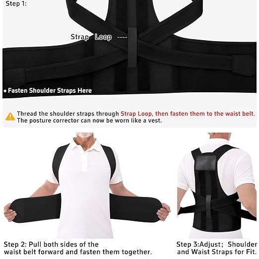 Back Brace Posture Corrector for Seniors Women and Men Upgraded Dynamic Traction Correction System Adjustable Shoulder Support Straightener Helps Reduce Upper Lower Back Pain Suitable for Hump Scoliosis Black Medium