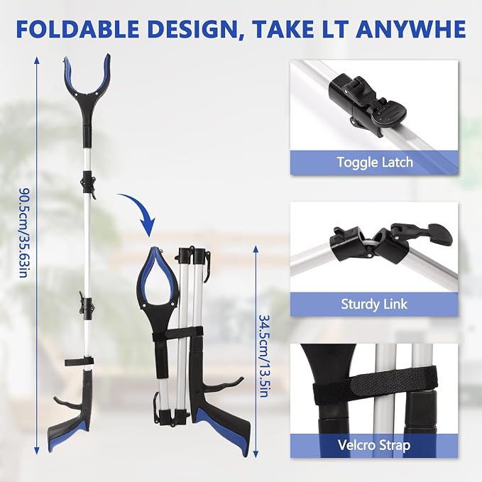 2-Pack Grabber Reacher Tool, 36" Foldable Trash Picker Upper | Extra Long Heavy Duty Grippers with Magnets & Rotating Jaw - Pickup Tool for Seniors, Mobility Aid, Trash Picker