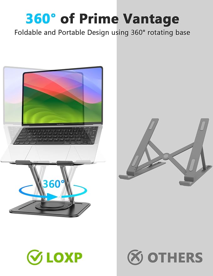 LOXP Adjustable Laptop Stand, Computer Stand with 360 Rotating Base | Ergonomic Laptop Riser Mount for Desk Foldable Protable Computer Desk Fits with MacBook Pro Air