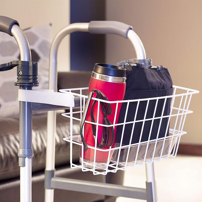 HealthSmart Durable Walker Accessories Basket For Walker | No Tools Needed | Secure Cup Holder & Tray | Walker Accessories Bag - Easy Installation Walker Basket For Folding Walker | 16x5.5x7 inches