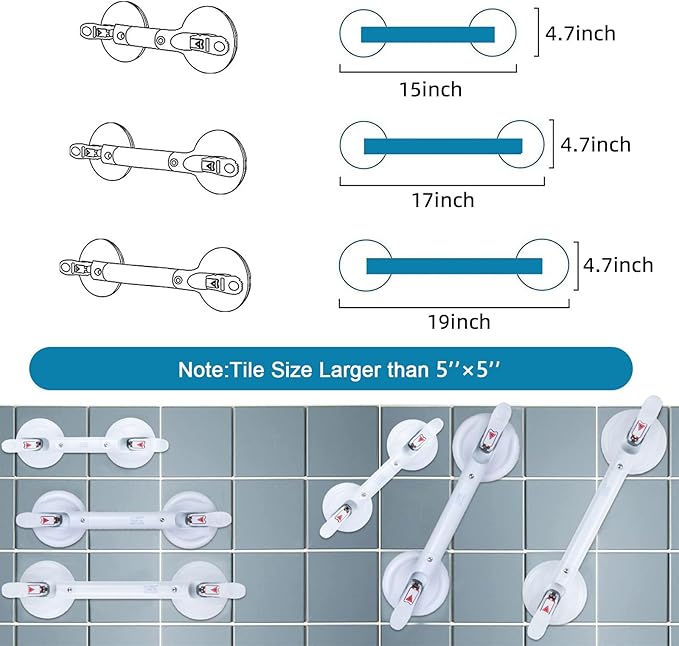 19inch Suction Shower Grab Bar, Portable Shower Handle Bar Suction Grip Bar Bathtub Handle with Strong Hold Suction Cup Fitting and Rapid Release for Bathroom(Max Capacity :300lb