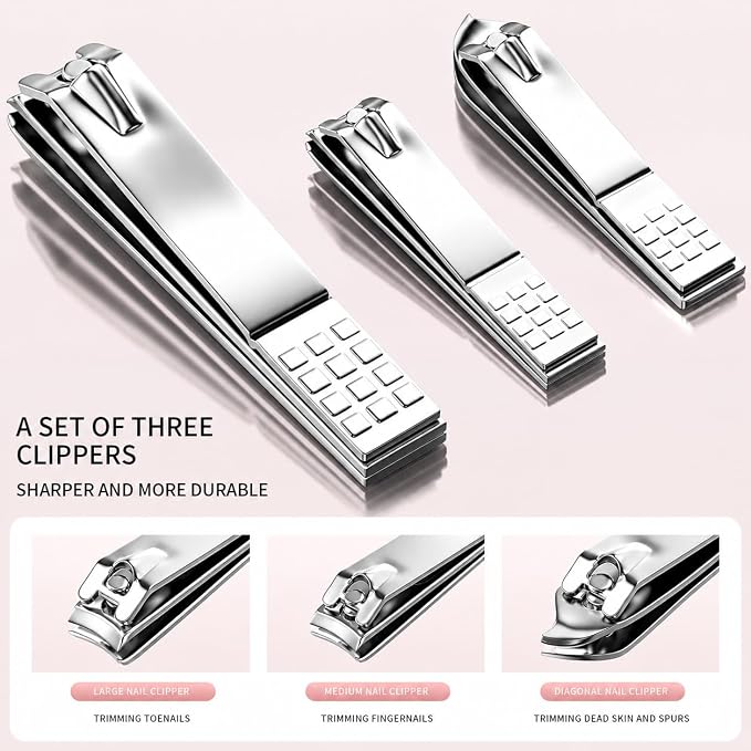 ZIZZON Nail Clippers Kit Manicure Pedicure Set with Holographic Case(Pink) | 12-Piece Set with Thicker Steel, Precision-ground Cutting Edges, and Smooth-finished Tools for Clean, Precise Trimming.