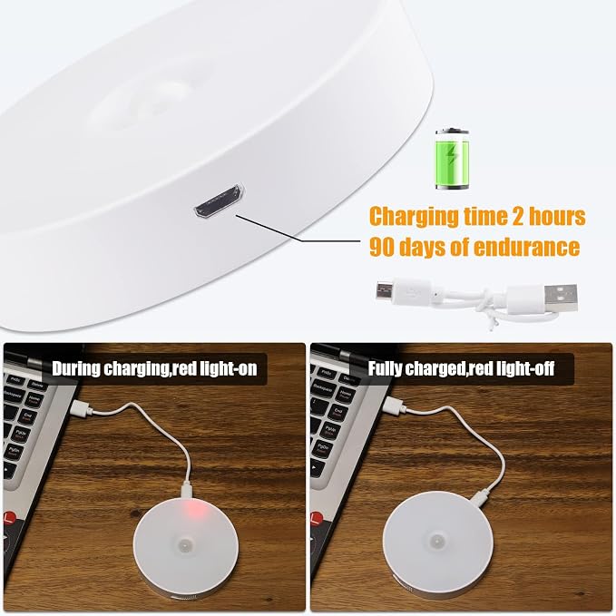 Motion Sensor Light Indoor, 8 LED Night Light- Cold White & Warm Yellow | USB Rechargeable, 3 Light Modes & Long-Last Battery, Cordless Magnetic Sticker Nightlight for Stair, Closet, Hallway