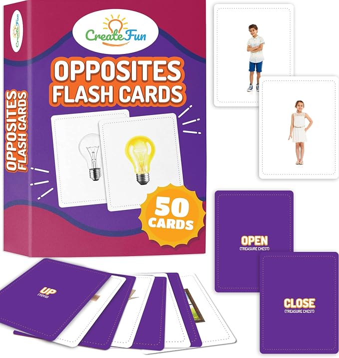 Opposites Flash Cards for Kids & Adults – 50 Realistic Matching Picture Cards for Speech Therapy, Dementia Activities, ESL, Autism Learning, Memory & Language Development, Classroom & Home Use