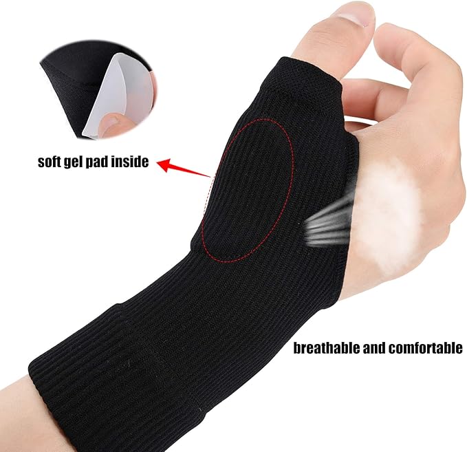 Wrist Thumb Compression Arthritis Gloves(1 Pair),Breathable Wrist Support Brace Fingerless Glove with Gel Thumb Injury Pads,Comfortable Carpal Tunnel Sleeve for Hand Wrist Joint Relieve Pain