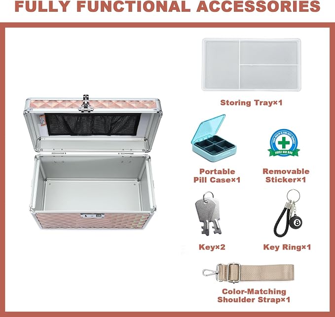 Storage Box with Key Lock, Lockable Medicine Storage Box, Empty First Aid Box, Security Lock Box, Multipurpose Locking Box for Home and Outdoor Use (Champagne, Large)
