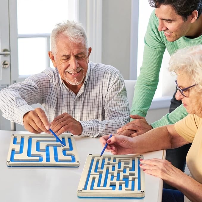 Sintuff 2 Pcs Wooden Maze Circuit Game, Dementia Activities for Seniors Elderly Alzheimers Products Maze Toy Gifts for Alzheimer's Patients, Improving Skills and Coordination, Easy to Hard Levels