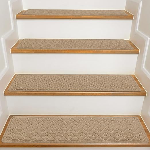 Stair Treads for Wooden Steps Indoor, 15 Pack 8" X 30" Non Slip Carpet Stair Treads with Reusable Adhesive for Elders and Dogs, Surface Polyester TPR Backing Stair Rugs