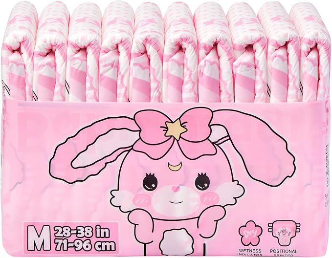 Littleforbig Adult Printed Diaper 10 Pieces - Baby Usagi (Medium 28"-38")