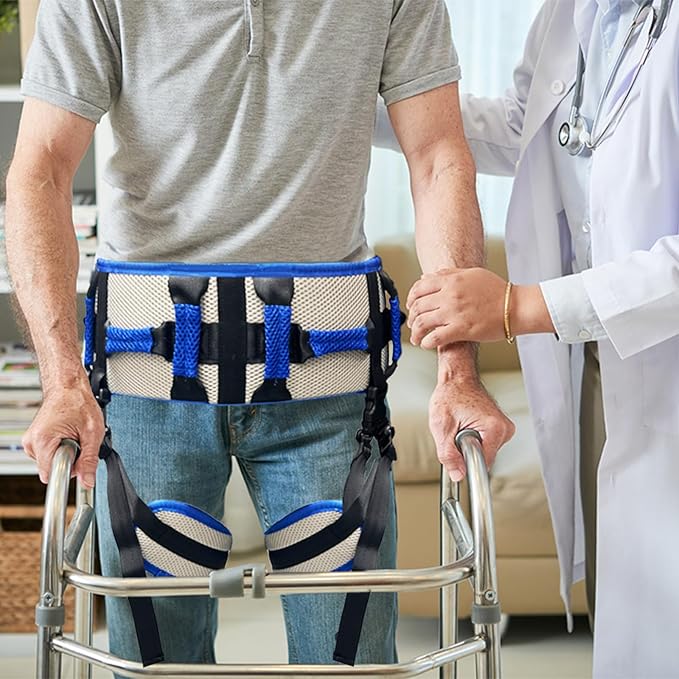 Adjustable Gait Belts for Seniors with Handles, Gate Belts Medical for Elderly, Transfer Belt for Elderly and Disabled, Safety Belt for Elderly Walking, Transfer Sling to Wheelchair (Blue)