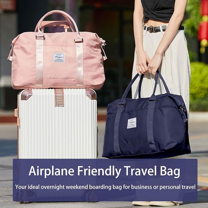 Womens travel bags, weekender carry on for women, sports Gym Bag, workout duffel bag, overnight shoulder Bag fit 15.6 inch Laptop (Large, Navy Blue)
