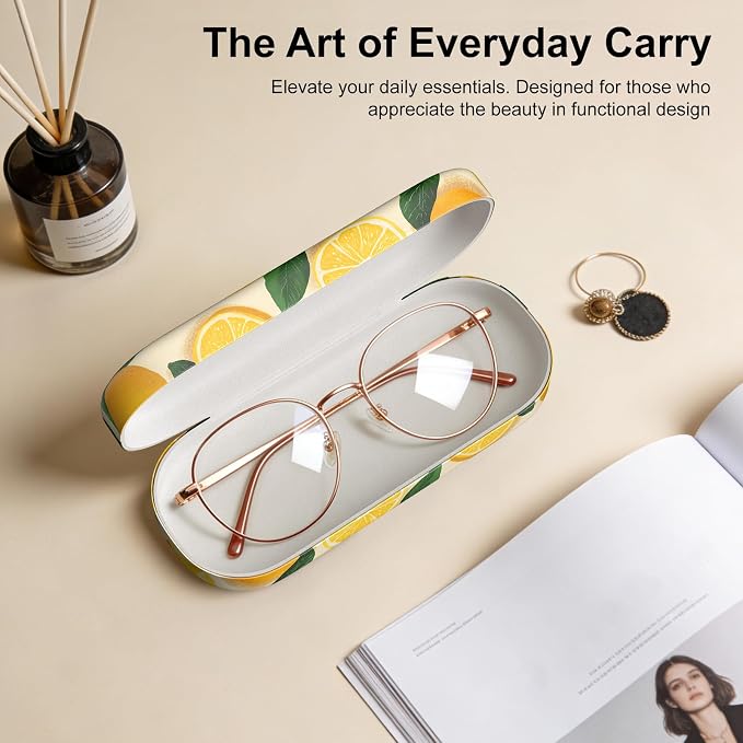 Hard Shell Leather Sunglasses Case,Classic Fashionable Cute Large Glasses Case for Women Men,Sunglass Eyeglasses