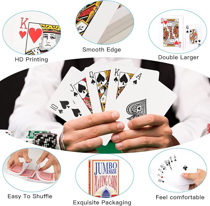 SeptCity Jumbo Playing Cards, 3.5 X 5 Inches Super Big Giant Game Theme Full Deck Huge Poker Oversize Decorations of Magic Party (1 Pack) (2 Times)