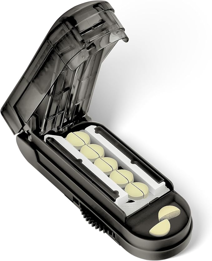 Pill Cutter Splitter for Small and Tiny Pills, Pill Splitter for Multiple Pills at a Time with Centering Device and Stainless Steel Blade (Black)