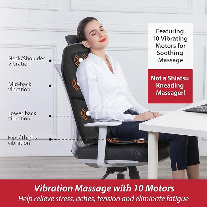 COMFIER Back Massager for Chair – Upgraded Vibration Chair Massager, Deep Tissue Back Massager for Pain Relief, Massage Chair Pad with Graphene Heating,Gifts for Dad Mom Men Women