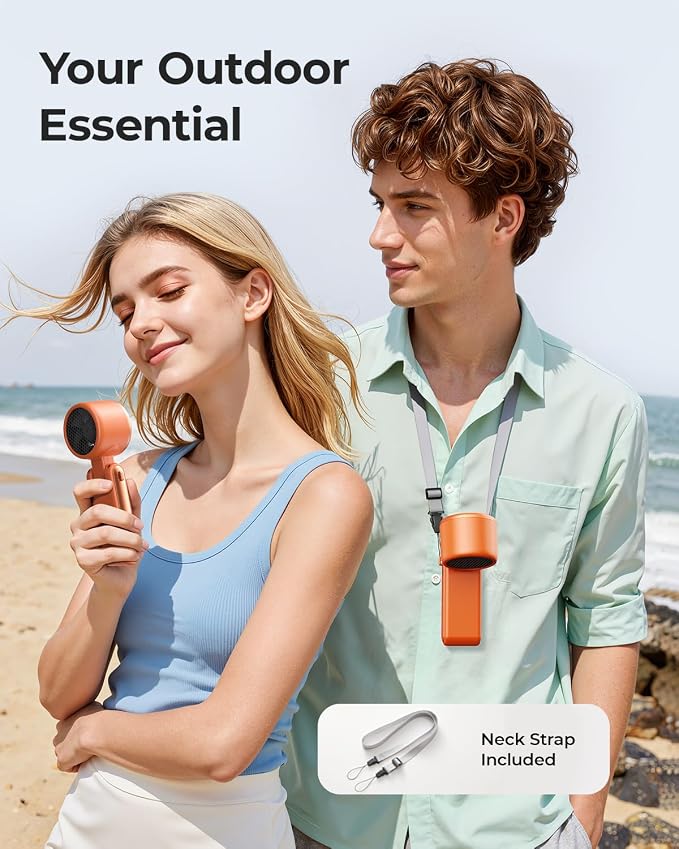 Portable Handheld Turbo Fan - 5 Gear High Speed 4000mAh Rechargeable Mini Personal Hand Fan Blow Cold Air, Battery Operated Travel Essentials, Gifts for Women, Men (Cosmic Orange)