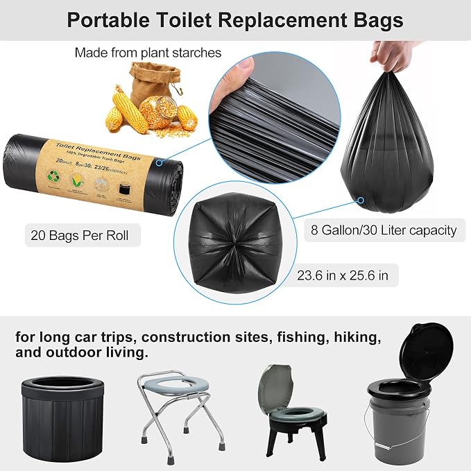 BLIKA Portable Toilet Bags for Camping, 20 Count Toilet Replacement Bags, 8 Gallon, 30 Liter, Heavy Duty 1 Mil, Camping Toilet Bags for Travel, Toilet Waste Bags