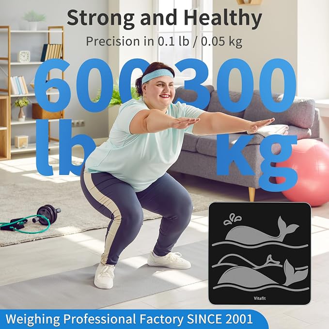 Vitafit FSA&HSA 660lb Weight Scale, Accuracy 0.1lb by Our Professional Scale Factory Since 2001,Smart Digital Scale for Body Weight BMI via APP, 8mm Non-Slip Tempered Glass 12.4" x 12.4",3*AAA, Black