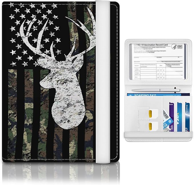 Passport Holder for Travel Essentials, RFID Premium Leather Passport Wallet Cover Case, Unisex Adult, Faux Leather, Animal Print, Reindeer, Rfid Protected