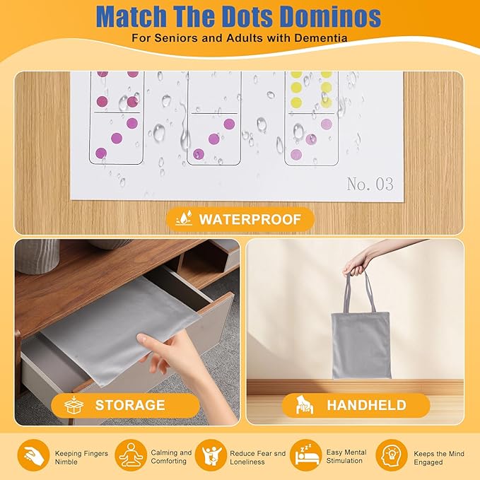 Match The Dots Dominos Activity Kits – Dementia Activities for Seniors, Memory Games & Cognitive Training, Elderly Therapy Products with Wooden Board, Templates & Storage Bag