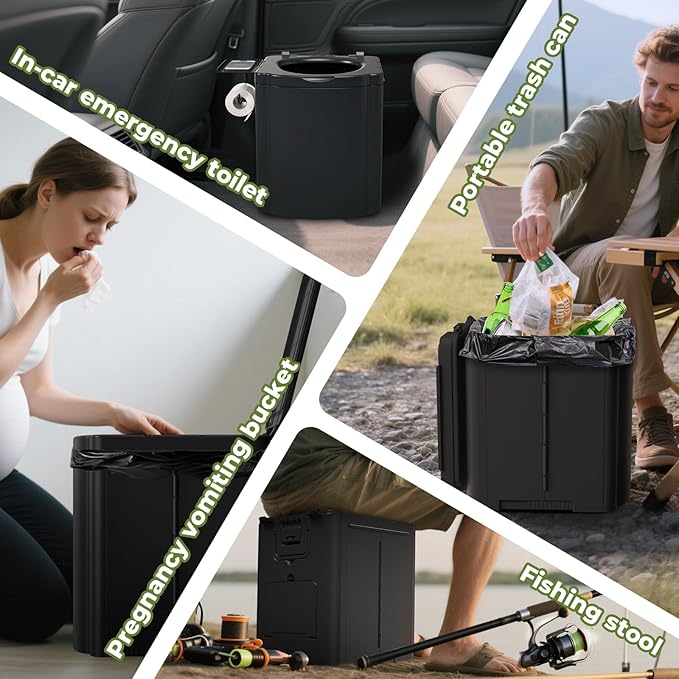 Portable Camping Toilet Kit for Adults (MAX 440lbs), Upgrade Travel Potty Seat with Lid Removable Paper Holder and Absorbent Gel, for Camping, Hiking, Truck, RV Toilet, Beach