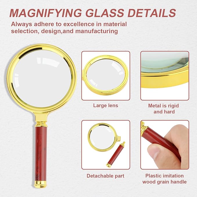 Rongon Handheld Magnifying Glass, 7X Reading Magnifier with Cleaning Cloth, 80MM Lens Antique Magnifying Loupe for Seniors Hand Lens for ‌Book Reading‌ Insect and Hobby Observation