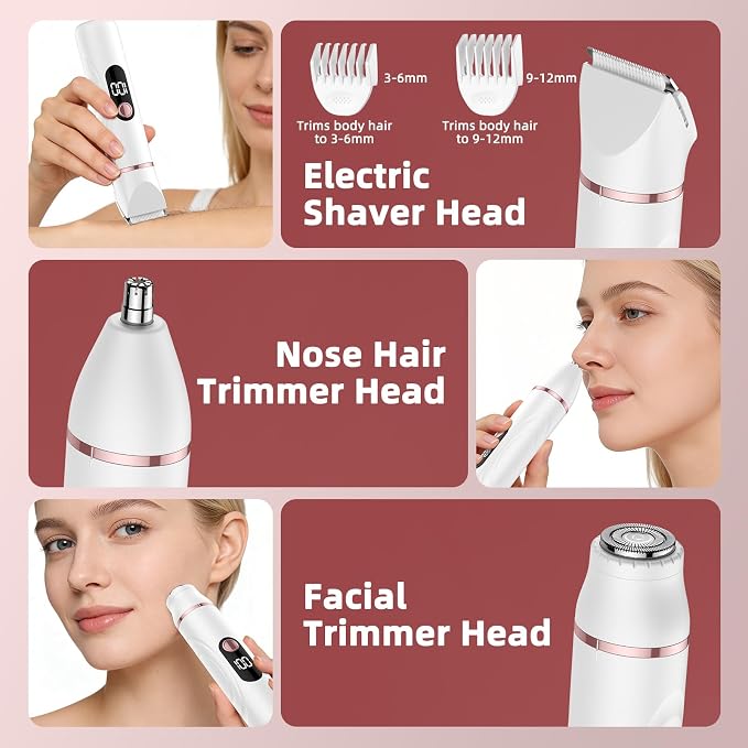 Bikini Trimmer for Women, Nose Hair Trimmer, Painless Electric Razor, Smooth Facial Hair Remover, Body Hair Trimmer for Legs and Armpit